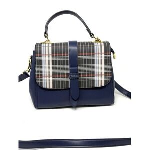 ZOCAI Blue Brown White Preppy‎ Vegan Leather Hardware Crossbody Handbag